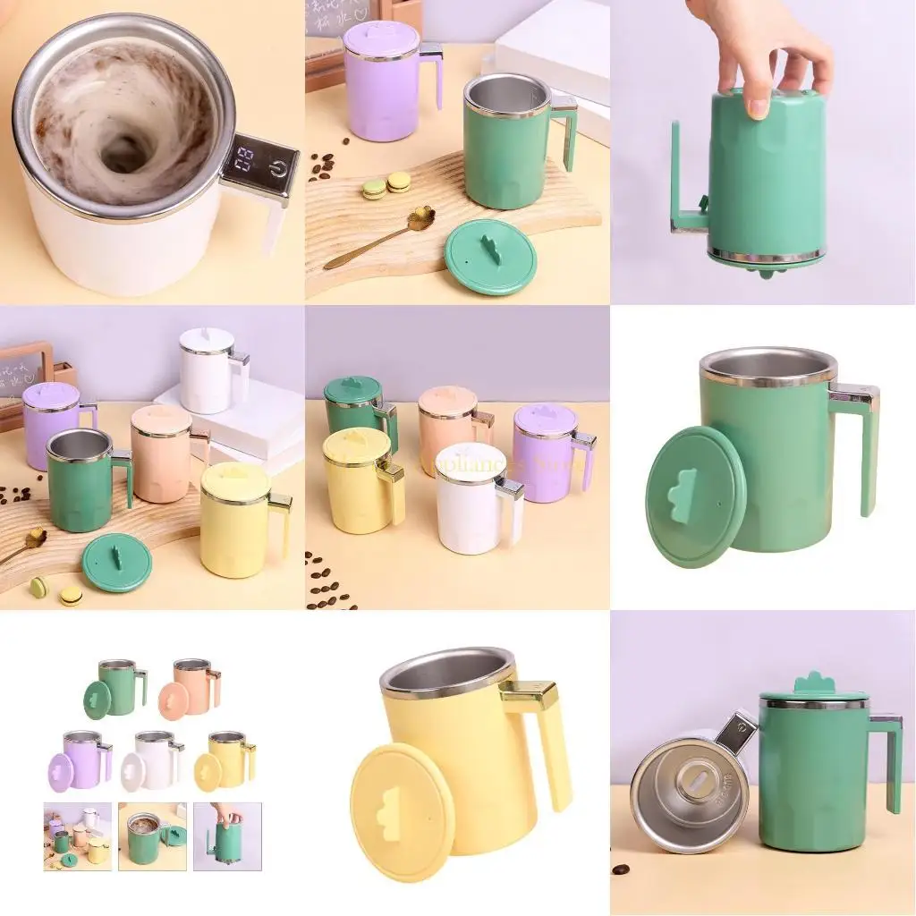 D0AB 자동 교반 커피 머그 뚜껑을 가진 휴대용 교반 머그잔 자동 혼합 머그 스테인리스 강 여행 커피 머그