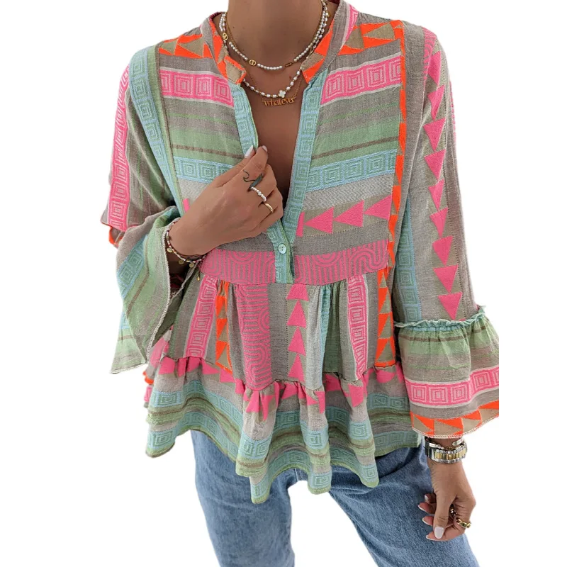 Herbst Slim Fit Long Sve Bedrucktes irt Damen Faion Ele Sle Casual Busin Bürokleidung