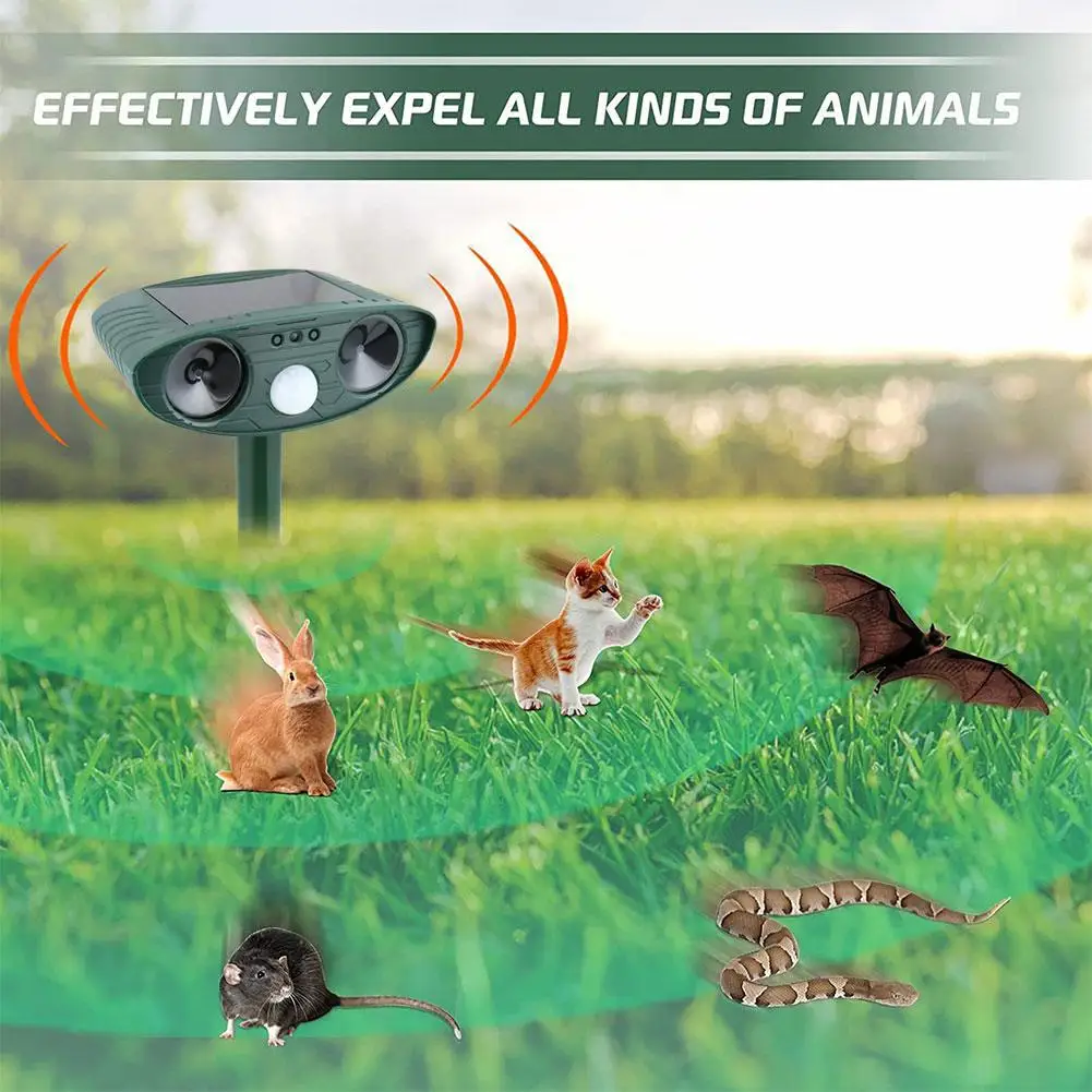 Repelente de Animales por Ultrasonido, Energía Solar, Repelente de Perros y Gatos Recargable, Impermeable, para Jardín, Granja, Patio, Disuasor de Criaturas