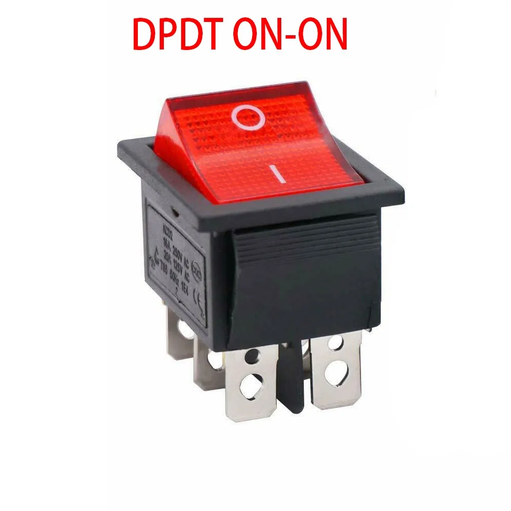 Easy to Use Round Rocker Toggle Switch, DPDT ON ON Rocker Switch w/ RED Neon Lamp, 16A 250VAC, Panel Mount, Wide Application