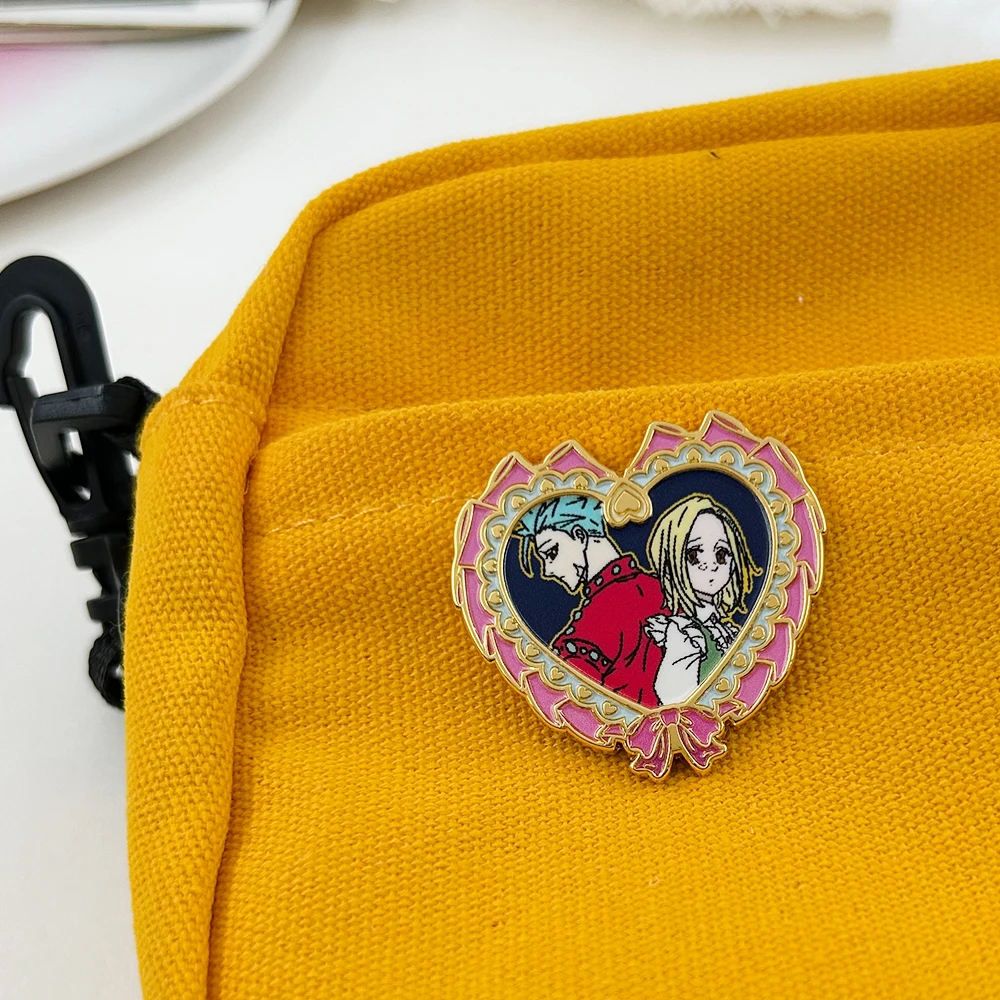 بان آند إيلين القوس القلب المينا دبوس أنيمي الطرفية رومانسية زوجين مجوهرات هدية عيد الحب