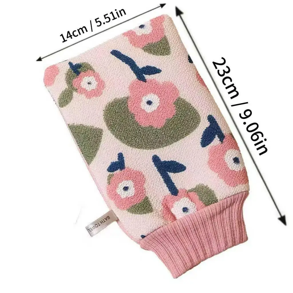 Floral Print Exfoliating Bath Glove Elastic Cuff Body Scrub Mitt for Shower Dead Skin Removal