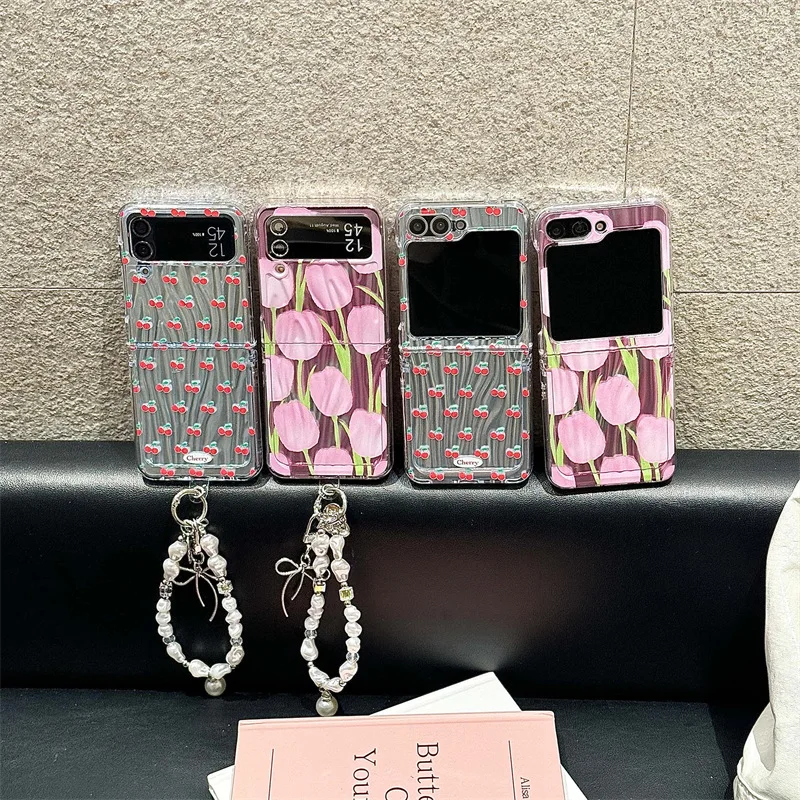 

Water Wave Cherry Tulip Sticker for Samsung Galaxy Z Flip 7 6 5 4 Protective Back Cover for ZFlip5 ZFlip6 ZFlip7 Case Shell