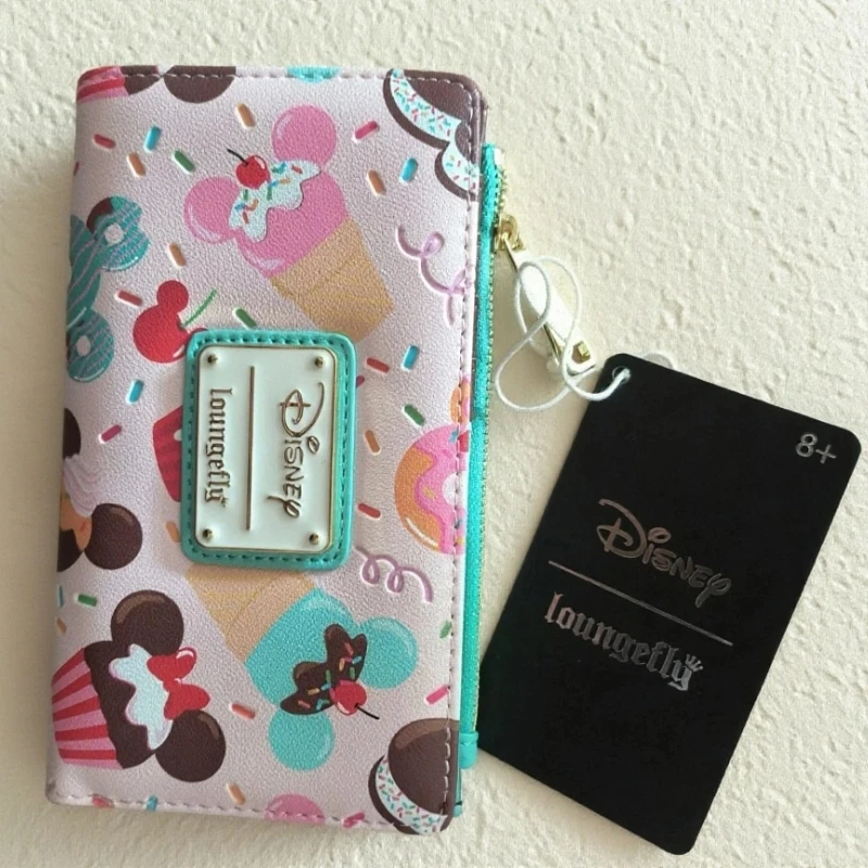 Disney Loungefly Mickey Wallet Clutch Purse Women Double Fold Coin Card Bag Dessert Pattern Purse For Girlfriend Gift