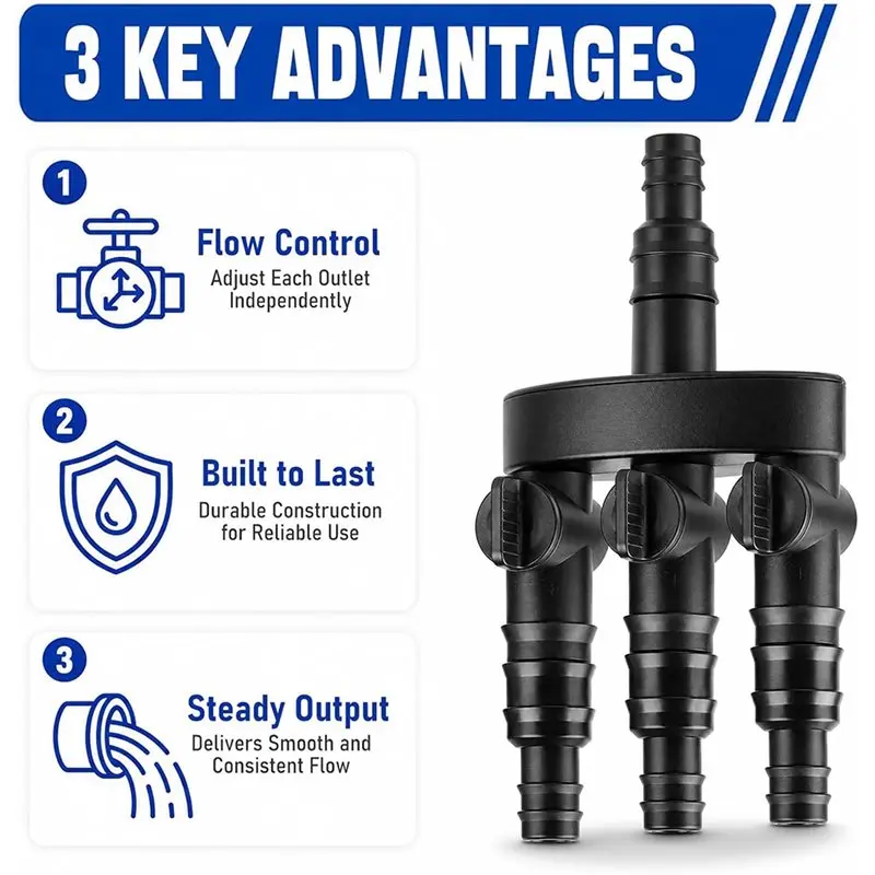 ABMR-Water Splitter Pond Pump 3-Way With Individual Control Valves 1/2