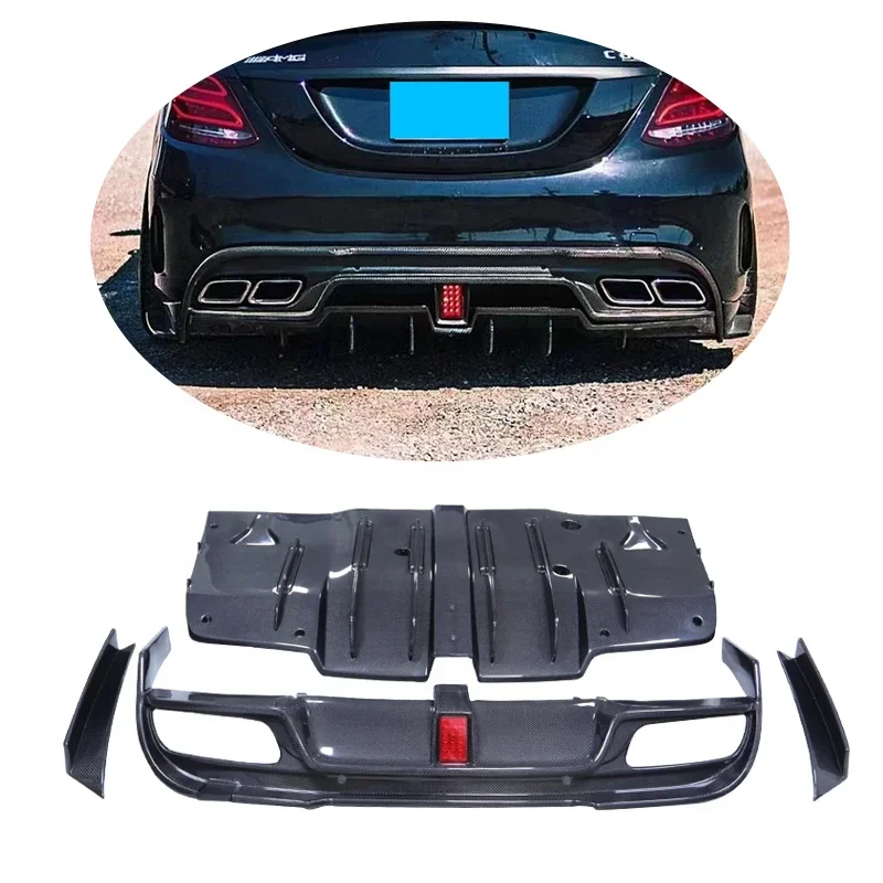 Rear Bumper Diffuser For MERCEDES BENZ W205 C63 AMG 2015-2021 Without Exhaust Tip Carbon Fiber