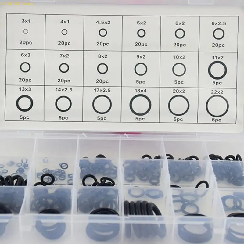 W3JE 225pcs Black Rubber Assorted O-Rings Sealing Rings for Machines Connectors