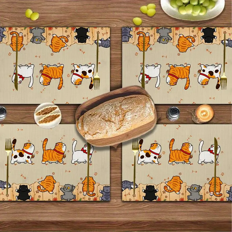 4Pcs, Cat-Themed Placemats, Best Placemats, Washable, Suitable for Holiday Parties, Home Decor, Kitchen Countertops, Rectangular Dining Rooms, Make Your Dining Room and Kitchen More Beautiful, Birthday Gifts and Housewarming Party Gifts for Family and Friends
