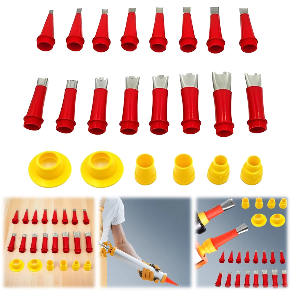 22PCS Stainless Steel Glue Silicone Sealant Finishing Tool Caulking Nozzle Sealing Nozzle Set for Kitchen Bathroom Sink Joint