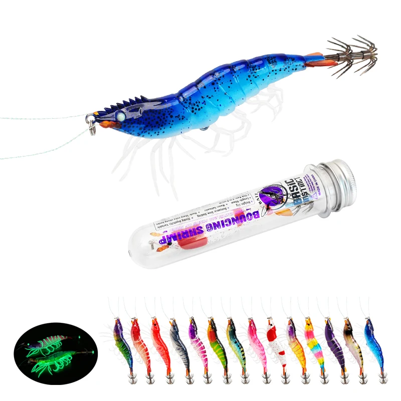 Squid Jig Lures Luminous 9cm 11g with Double Hooks Sea Fishing Baits for Octopus and Cuttlefish Catching Wood Shrimp