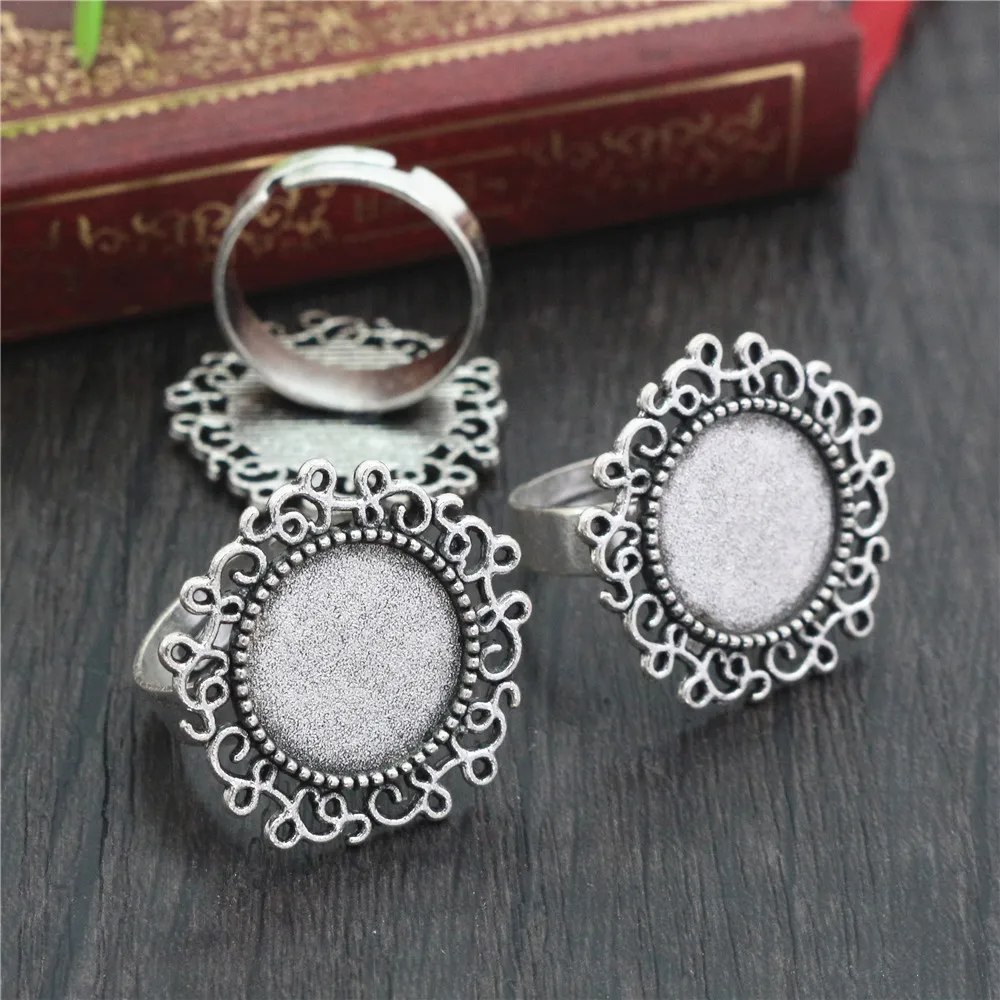 Fit 14mm 5 sztuk brązowy antyczne srebro kolory Plated okrągły regulowany pierścień ustawienia Blank/podstawy, pasuje 14mm szklane Cabochons — zdjęcie 5