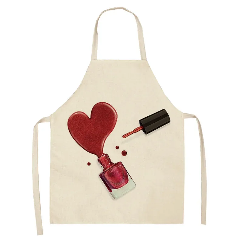 Ladies nail polish kitchen apron printing bottle linen adult children sleeveless 55x68 cm household cleaning tool