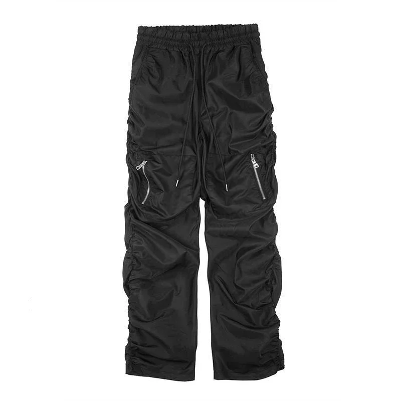 Männliche Hosen Falten Herren Cargohose Biker Grau Hip Hop Motorrad Emo Modekleidung Ästhetisch Hochwertiges Nylon Luxus