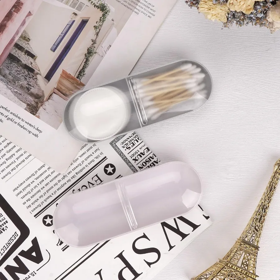 2 Pack Travel Cotton Swab Qtip HolderPlastic Container Dispenser Box with 2 Silicone Rubber Bands Portable Cotton Swab Makeup P