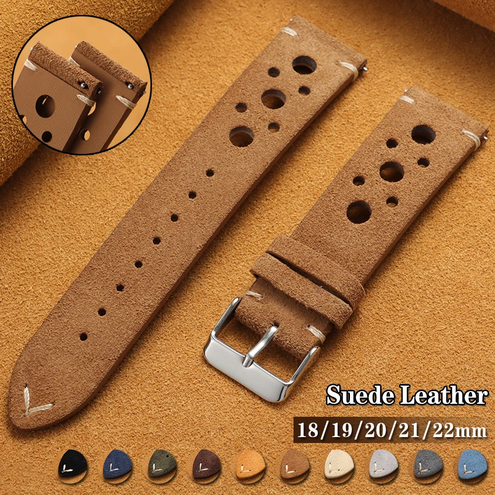 New Breathable Suede Leather Watch Strap 18mm 19mm 20mm 21mm 22mm Universal Wrist Band Quick Release Sport Soft Cowhide Bracelet