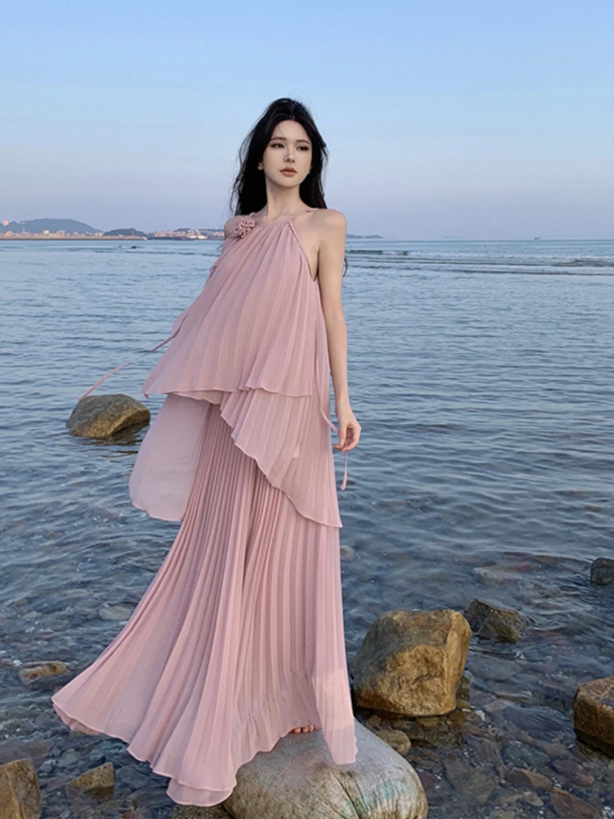 Ele Fairy Ensemble jupe plage Vaion Photoaphy fluide Gauzy deux pièces Ensemble été plage Dr décontracté léger