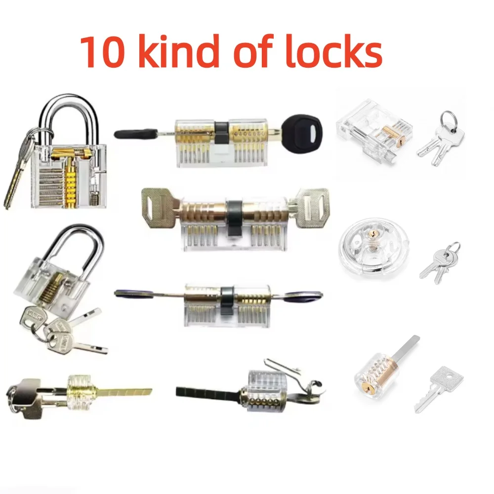 10 kinds of multi-pal Transparent locks Practice Locksmith Training Tools Visible Lock Pick Sets