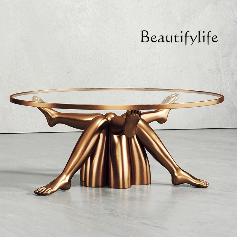 

Modern FRP Beauty Leg Coffee Table Designer Villa Model House Hotel Personal Influencer round Tea Table