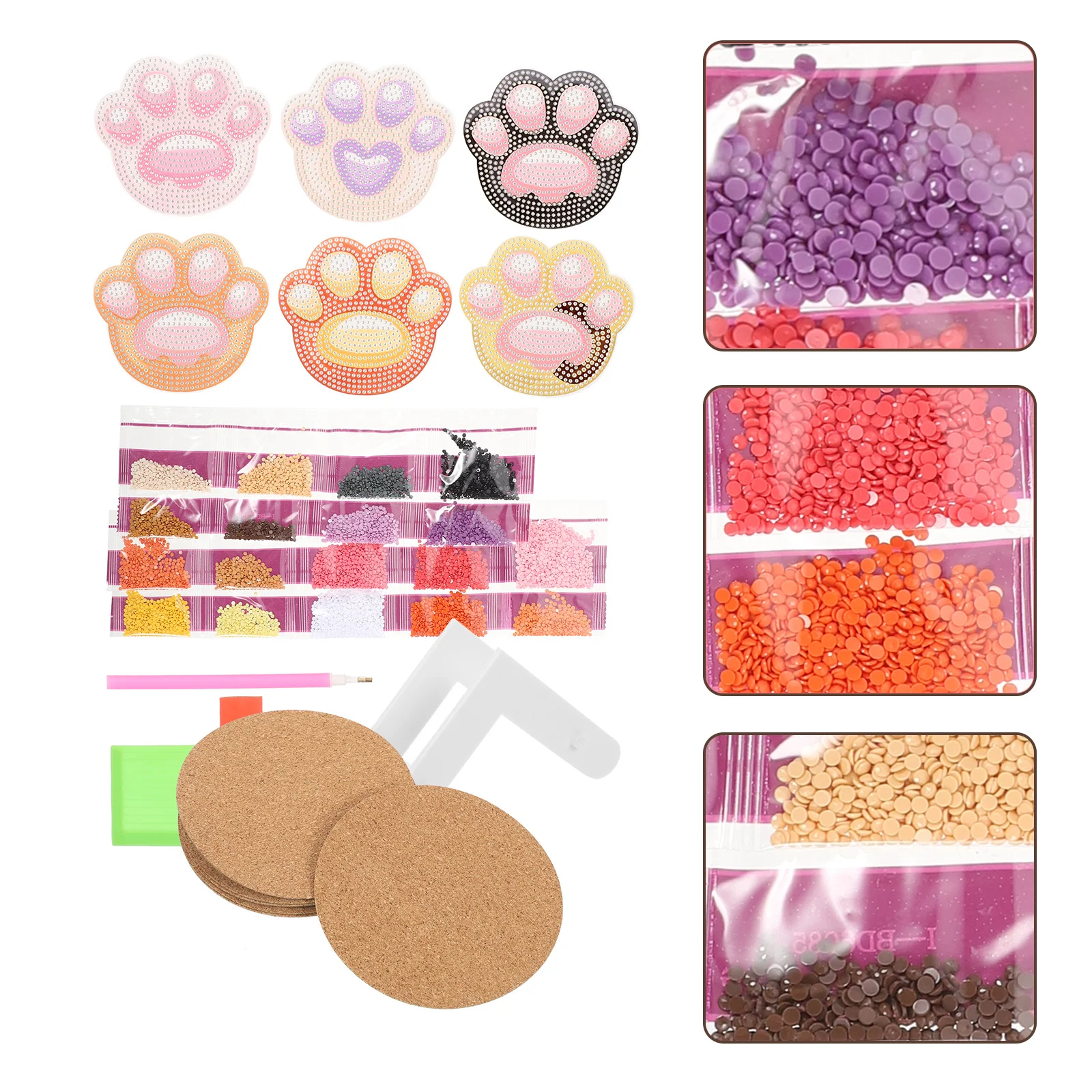 

1Set Diamond Drawing Coaster Kit Cat Paw Pattern DIY Craft Set Practical Wear-Resistant Round Drink Coasters Home Decorative