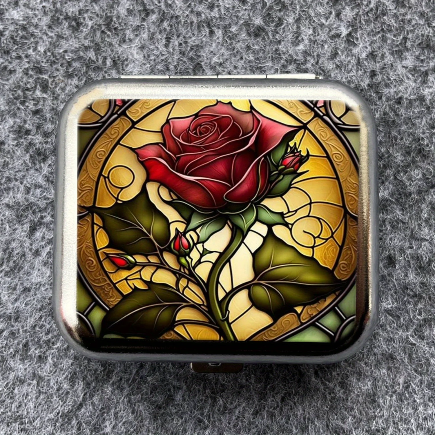 Rose Color Picture Mini Metal Ashtray, Portable Small, Outdoor Portable Pocket, Car Ashtray Creative Car Accessories, Durable