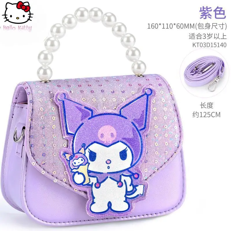 

Cute Cartoon Girls Kuromi Crossbody Bag Sanrio Anime Sequins New Handbag Waterproof Fashion Sweet Gift Storage Makeup Bag Kawaii