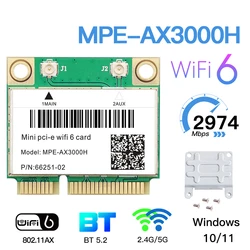 Mini Adaptador Pcie Sem Fio, Bluetooth 5.2, Banda Dupla, WiFi 6, Cartão AX3000H, MPE-7260AC, 2.4G, 5Ghz, Laptop, PC, Como AX210