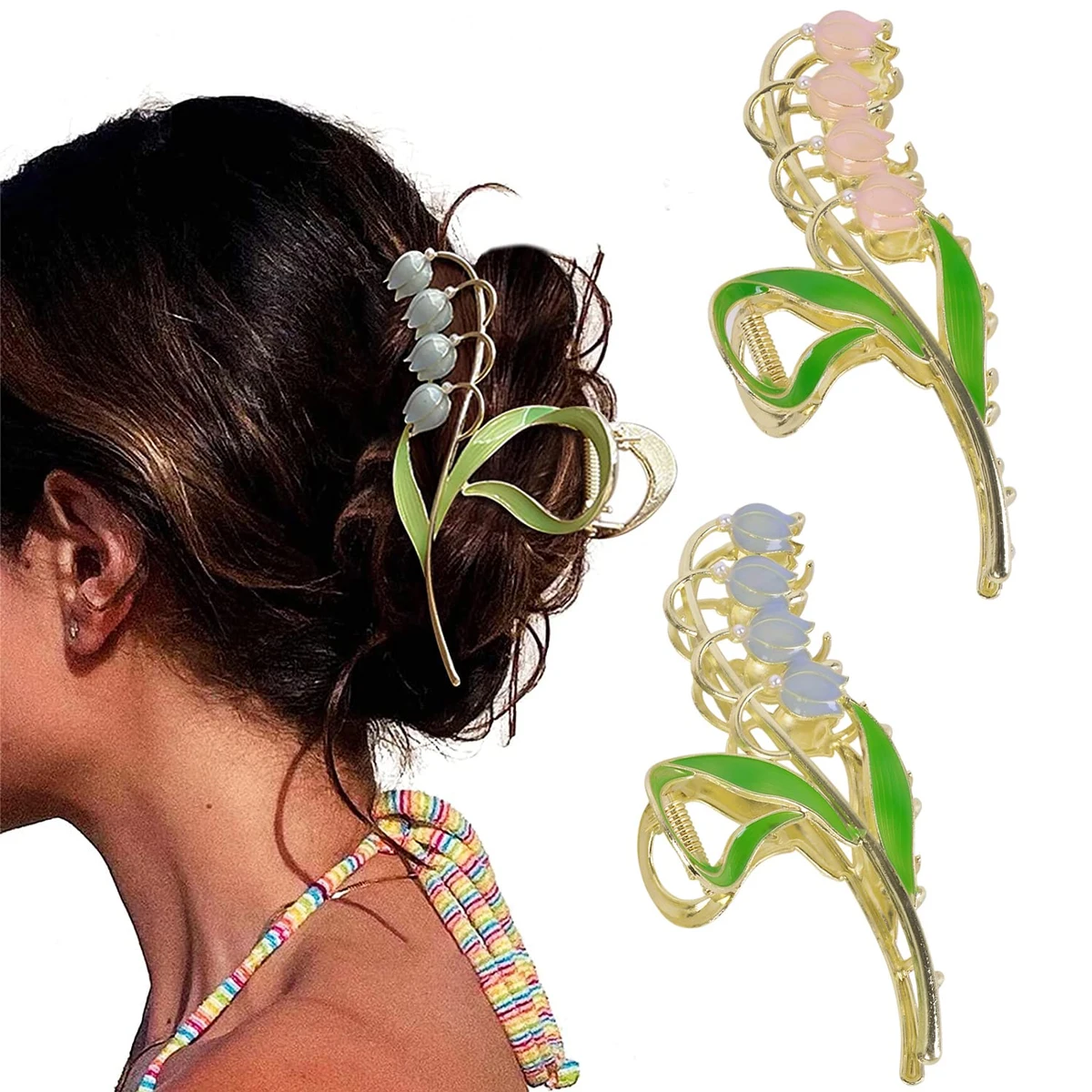 1PC Bell Orchid Flowers Super Fairy Temperament Hair Accessories, Large Premium Feeling Scratch Clip, Autumn Hundred Shark Clip