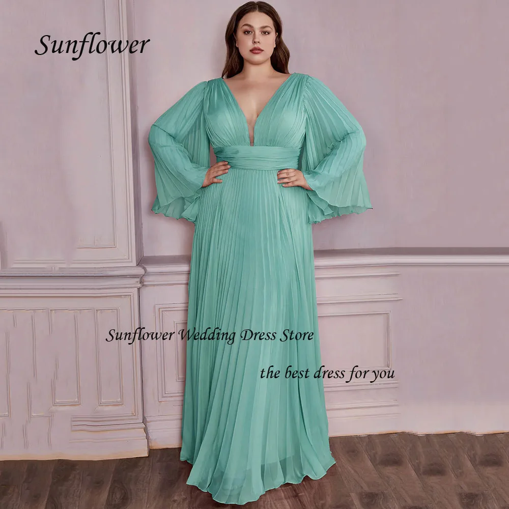 

Sunflower V-Neck Evening Dress 2023 Slim Backless Chiffon Pleat A-LINE Prom dress Floor-Length Pary Dress