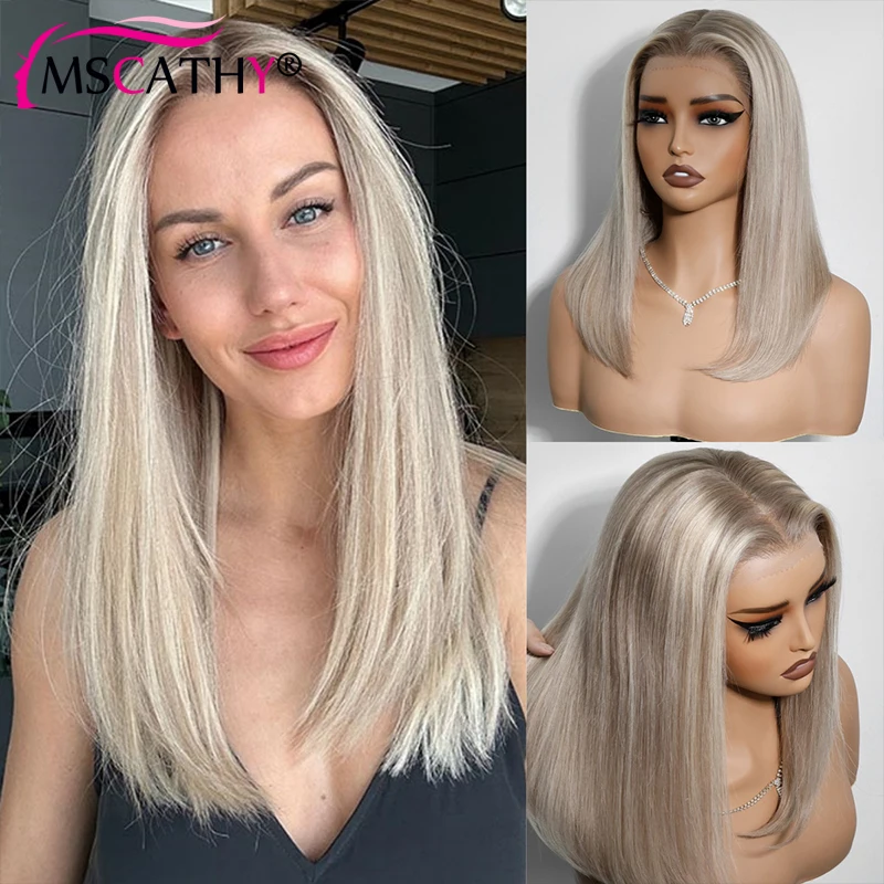 

Ash Golden Blonde Wig Human Hair Pre Plucked 13x4 HD Transparent Short Bob High Density For Women Vacation Hair Comfortable