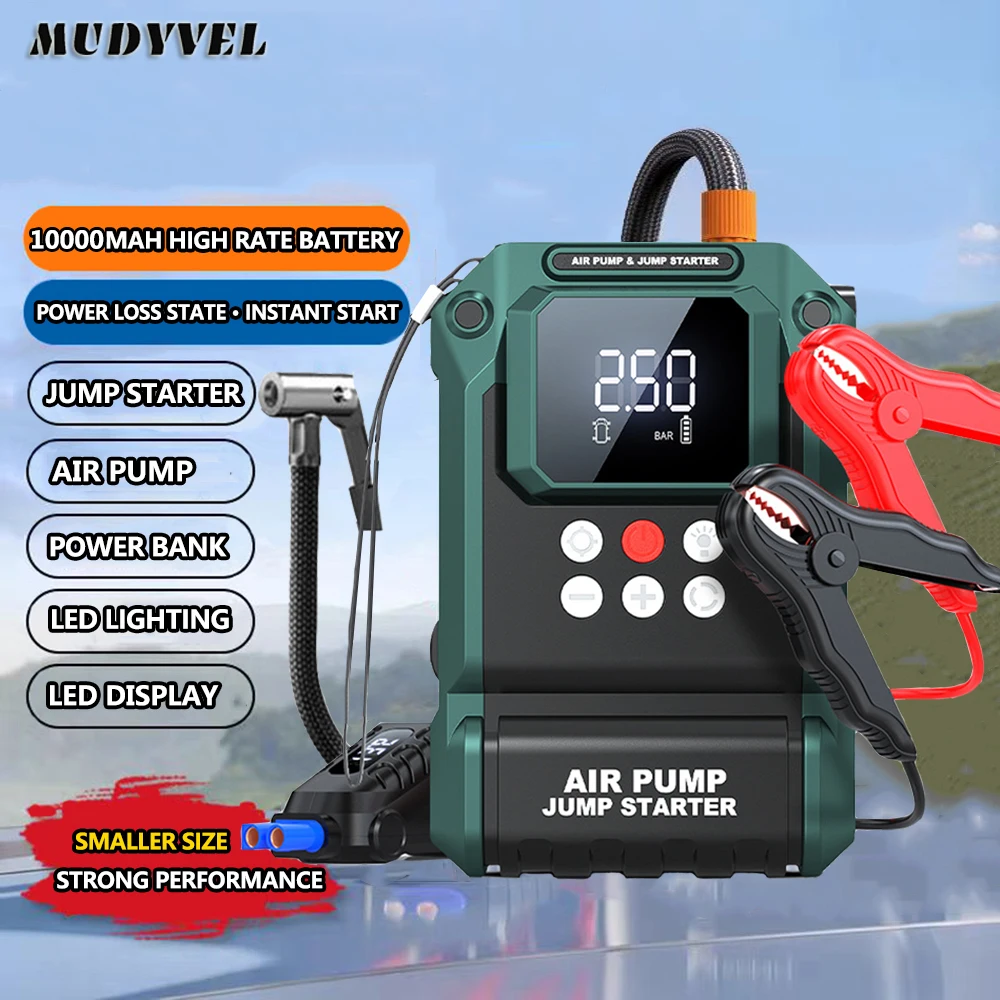 

Car Jump Starter 12V Wih Air Compressor Power Bank 10000 mAh New Electric Device Portable Emergency Rapid Inflation Air Pump