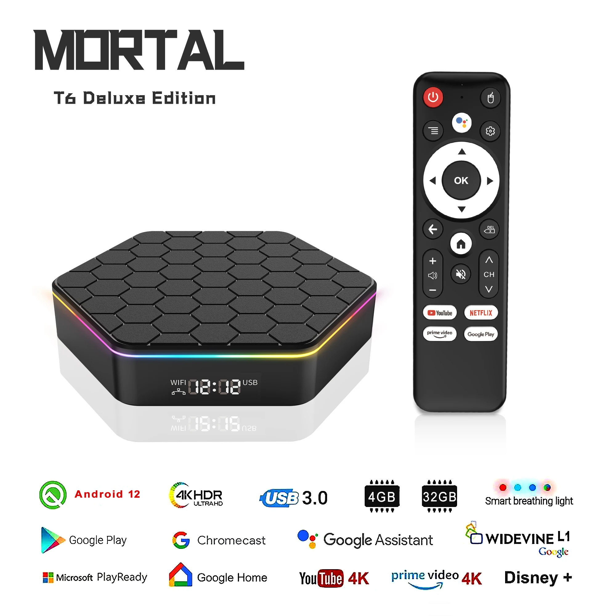 Mortal T6 Smart TV Box Android 12 4K HDR10 Wi-Fi 6 Bluetooth 4 глобальная версия с поддержкой потоковой передачи мультимедийной