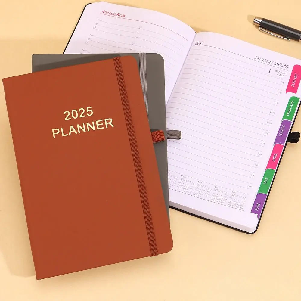 Schedule Journal 2025 Planner Notebook Daily Planner Reminder with Straps Calendar Notebook Efficiency PU Diary Book Office