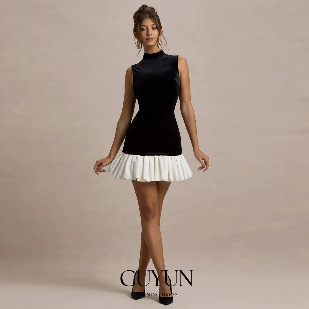 

CUYUN Customized Mini Prom Gowns High Collar Sleeveless Formal Dinner Dress Nigh Club Party Wear