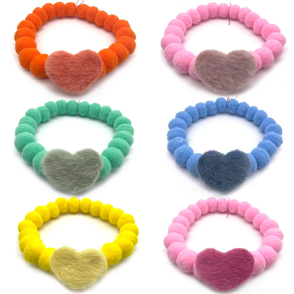 12pcs Valentine\'s Day Style Pet Dog cat Hair Ball Necklace Heart Shape Pet Dog Cat Bowties Neckties Dog Grooming Accessories