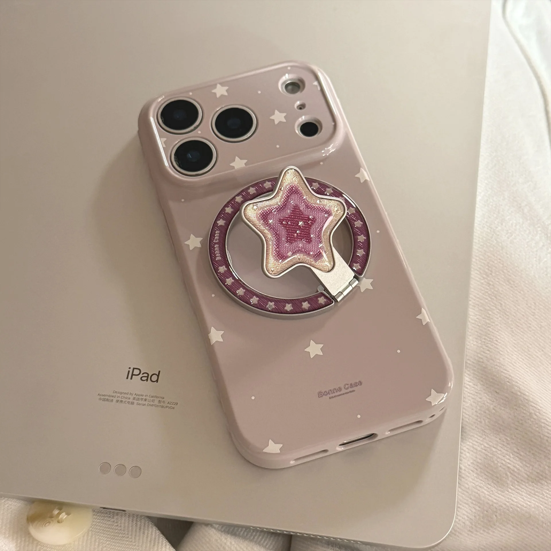 Korean Retro Purple Fold Stars Magnetic Bracket Phone Case For iPhone 17 16 15 14 13 12 Pro Max Shockproof Protective Soft Cover view 5