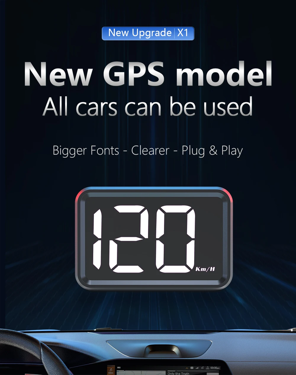 X1 GPS-Auto-Head-Up-Display für HUD, Kilometerstandsanzeige in KMH, weißes/grünes Licht, Geschwindigkeitsmesser für alle Fahrzeuge, Auto-Elektronikzubehör. – Detail 12