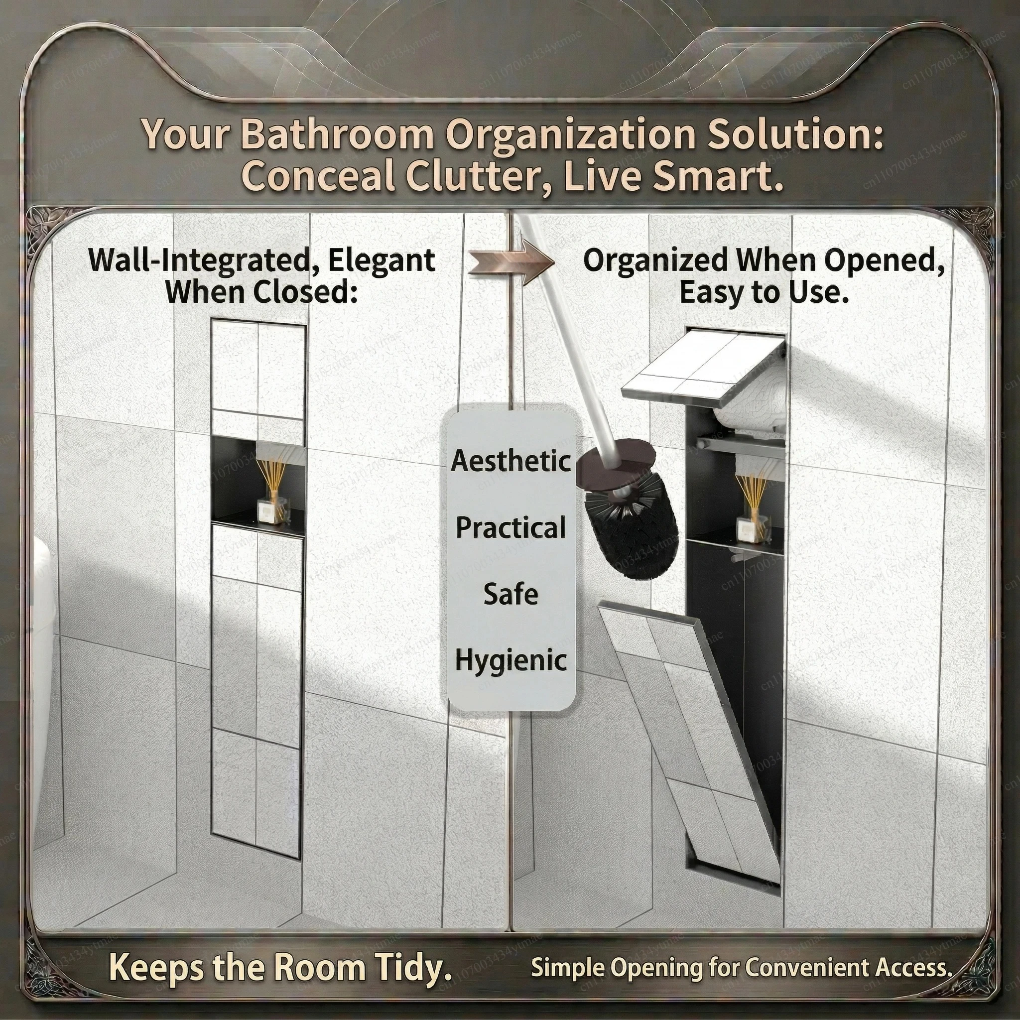Toilet Brush Holder - Matte Black 3-in-1 Embedded Bathroom Niche