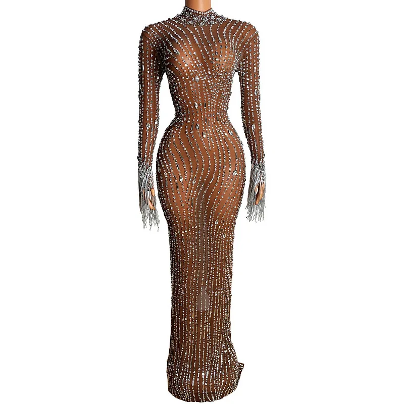 Sexy Mesh Kristall Diamant Transparent Kleid Party Geburtstag Feier Kleid Körper Transparente Flecos kleider für frauen 2023