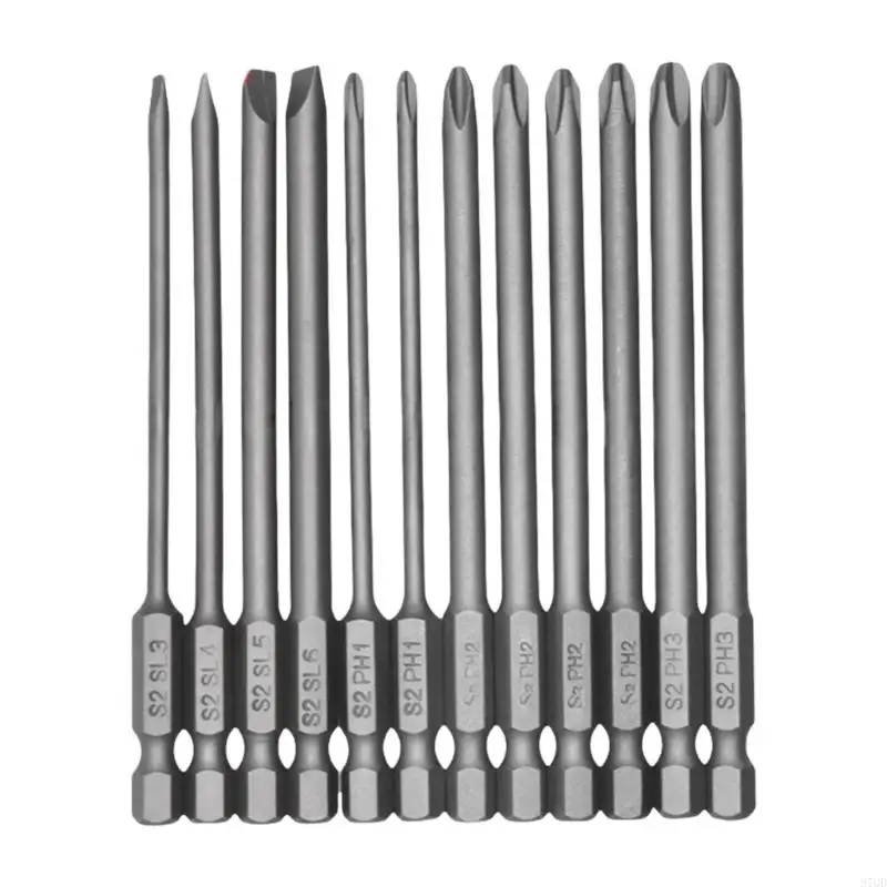 

97QD 12 Piece Set of Steel Power Tool Driver Bit 100mm Length Long Screwdriver Bit