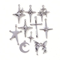 10pcs Silver Color Star Moon Cross Zinc Alloy Pendant For DIY Handmade Necklace Bracelet  Jewelry Making