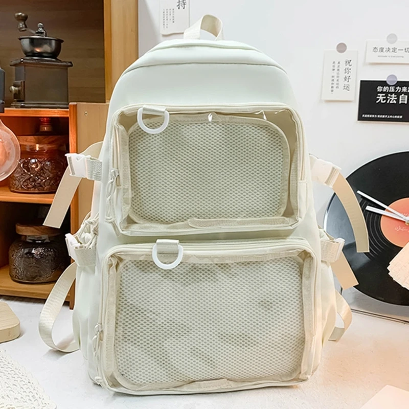 Tas Transparan Mahasiswa Kantong Bening Ransel Nilon Kapasitas Besar Itabag Anime Pin Display Tas Sekolah untuk Remaja