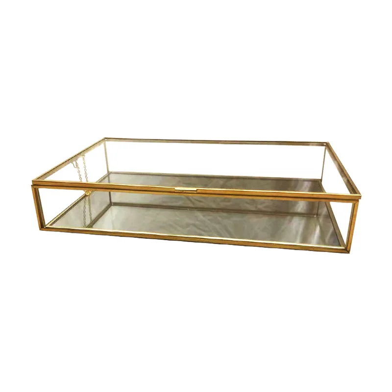 1PC Rectangle Clear Glass Jewelry Box Jewelry Organize Holder Ring Box Necklace Bracelets Earrings Jewelry Storage Accessories