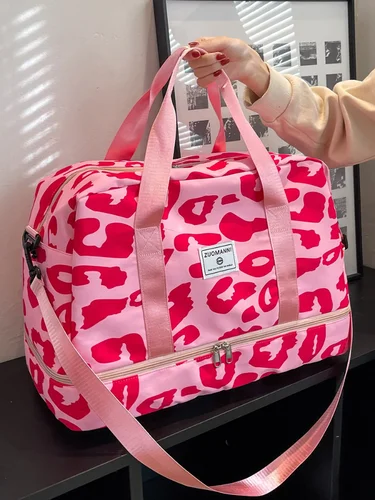 Bolsa de viaje de mano para mujer, espaciosa y duradera, con estampado animal, nailon, bolsa de gimnasio deportiva de gran capacidad, bolsa de noche para fin de semana