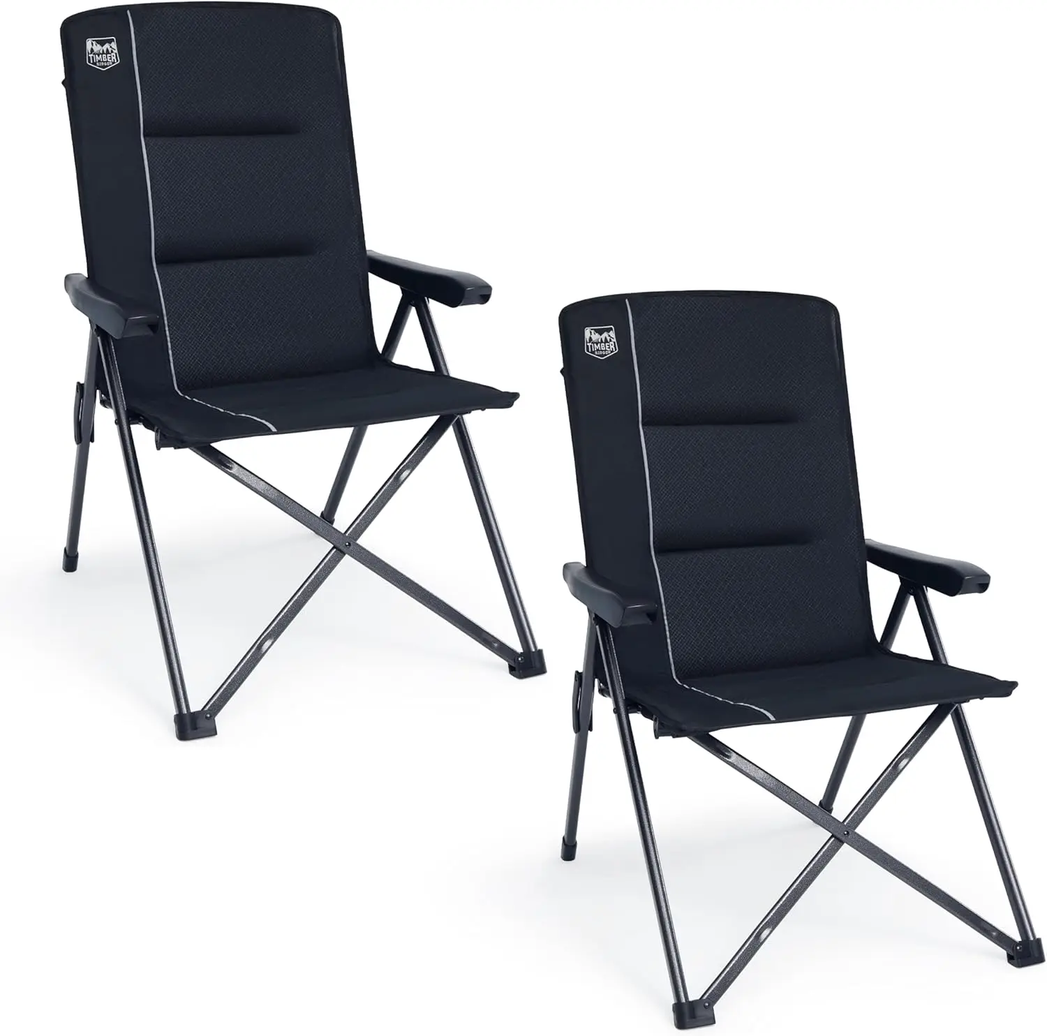 2 sillas de camping plegables de 150 kg, respaldo alto con 3 posiciones ajustables, botones de bloqueo, bolsa para