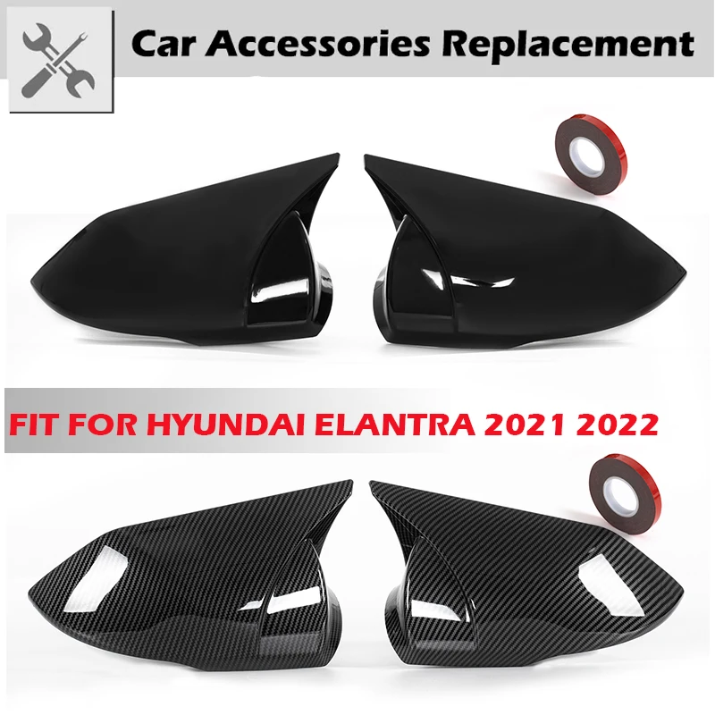 

Rhyming Auto Rearview Mirror Cover Side Caps Glossy Black Carbon Striation Car Accessories Fit For Hyundai Elantra 2021 2022