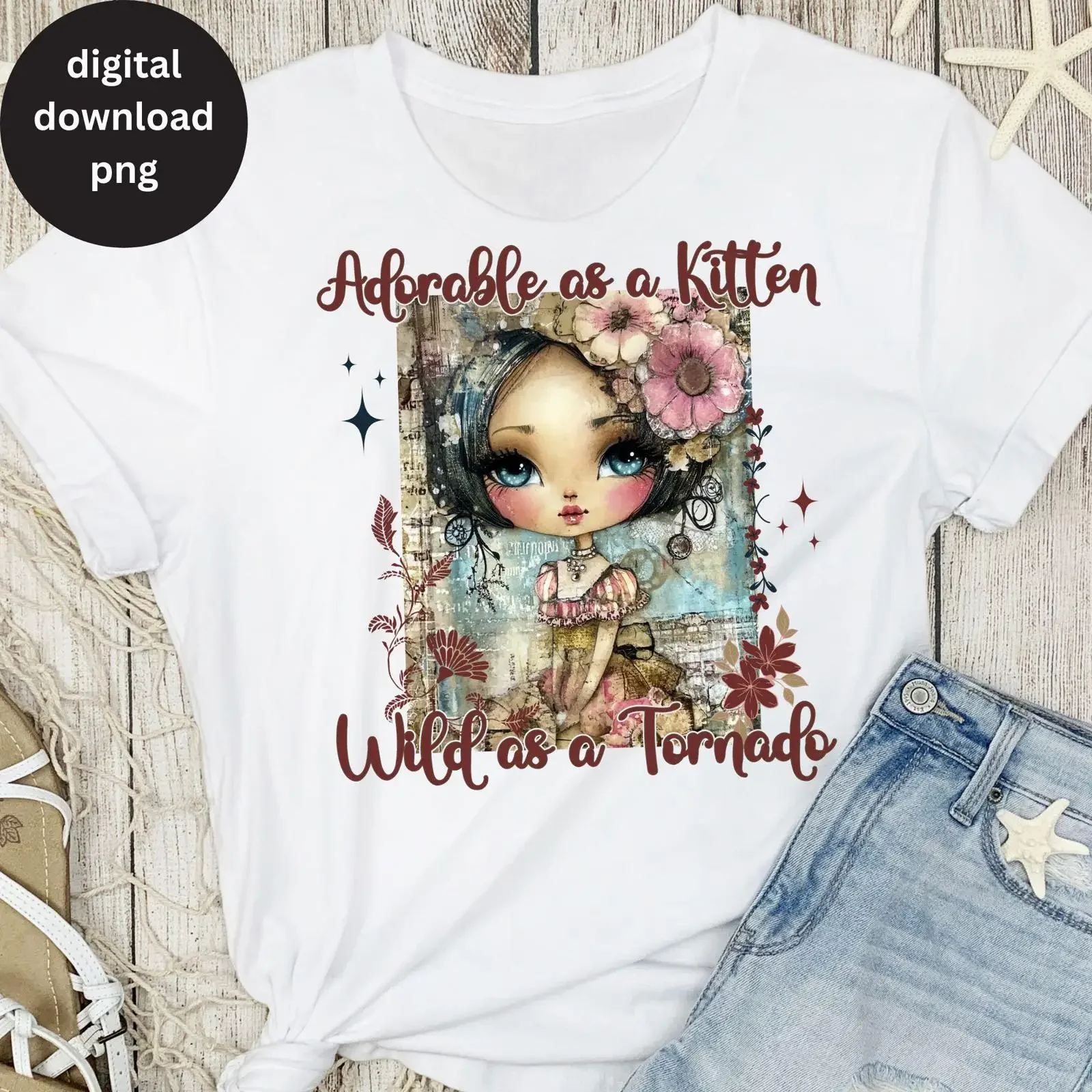 Adorable As A Kitten Wild Tornado Girly Aesthetic PNG Cute Whimsical Girl Cutecore Sublimation Digital Download For T Shirt
