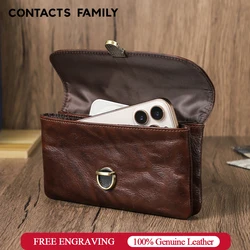 Genuine Leather Phone Waist Bag for 5.4-6.9 inch Cellphone Men Flip Phone Holster Case Belt Clip Pouch for iPhone 17 Samsung S25