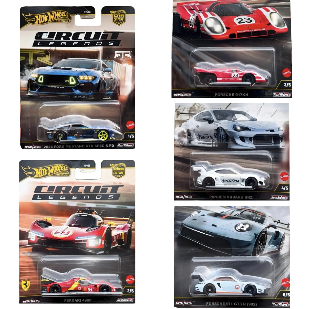 

Hot Wheels FPY86 9C1K Ferrari 499P/Ford Mustang/Porsche917/Porsche 911 Circuit Legends 1/64 Collection Die-cast Model Cars