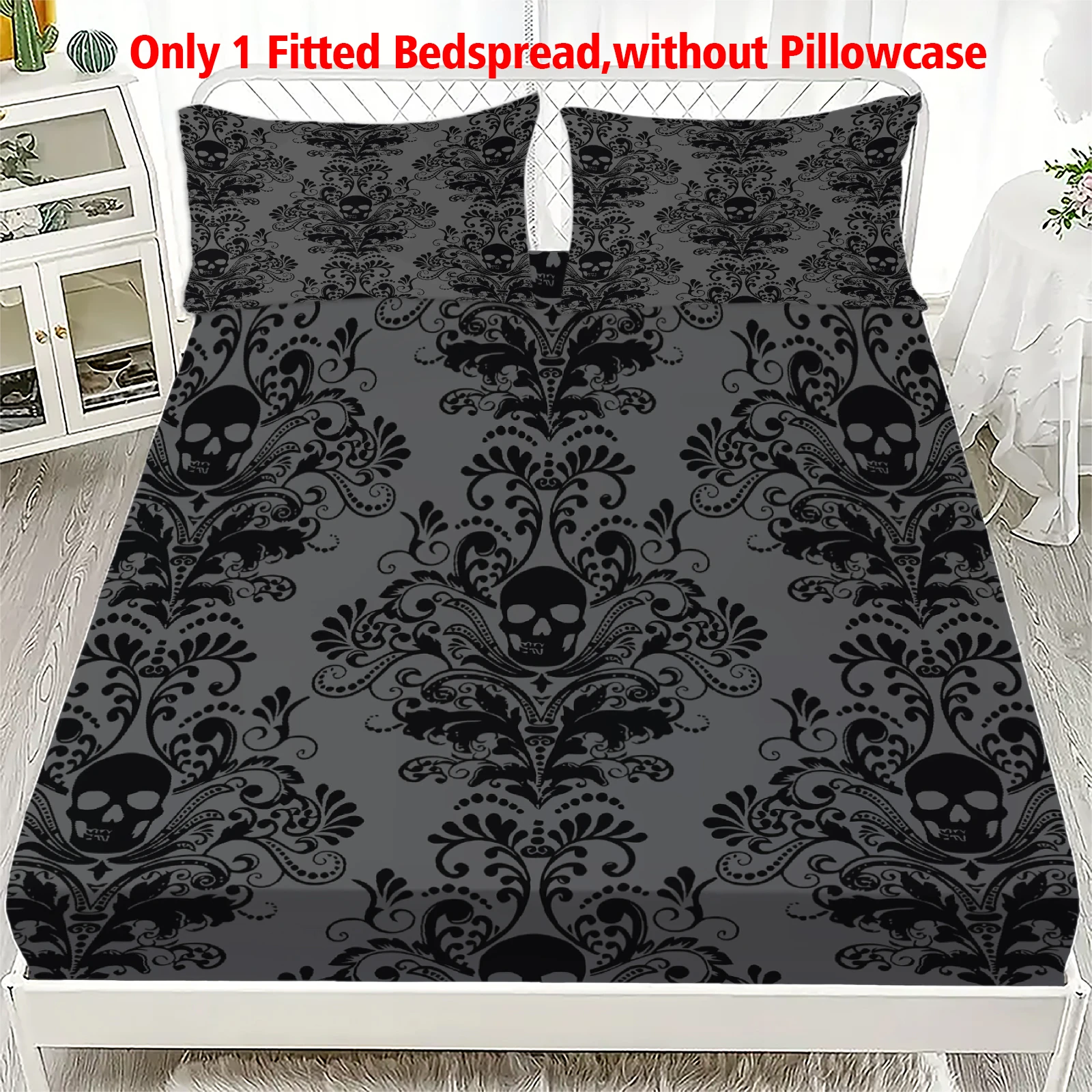 Juego de Sábanas de 1 Pieza con Diseño Floral de Calavera - 100% Poliéster, Impresión Digital, Transpirable, para Todas las Estaciones, con Sábana Ajustable y Funda de Almohada