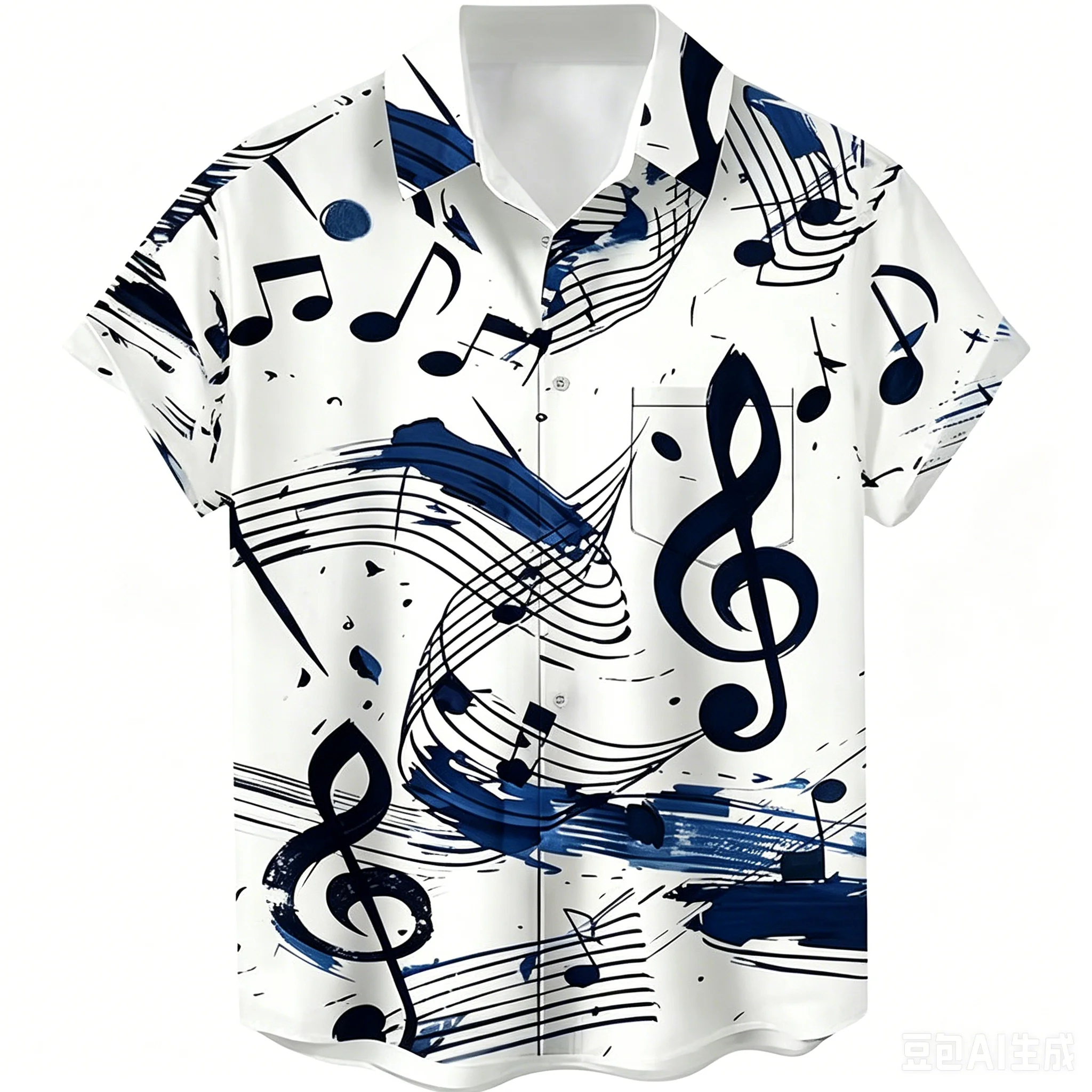 Artistic Style Musical Note Flower Shirt Band Performing Street Wear Men's Loose Quick Drying Short Sleeves